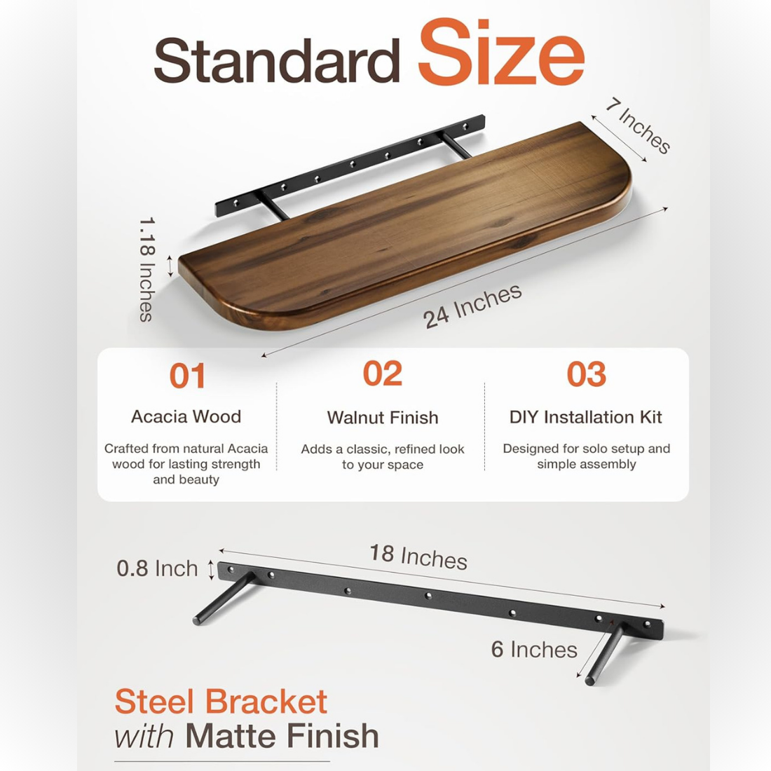 Carpentray 24 inch Long Wood Floating Shelves Wall Mounted Walnut Finish