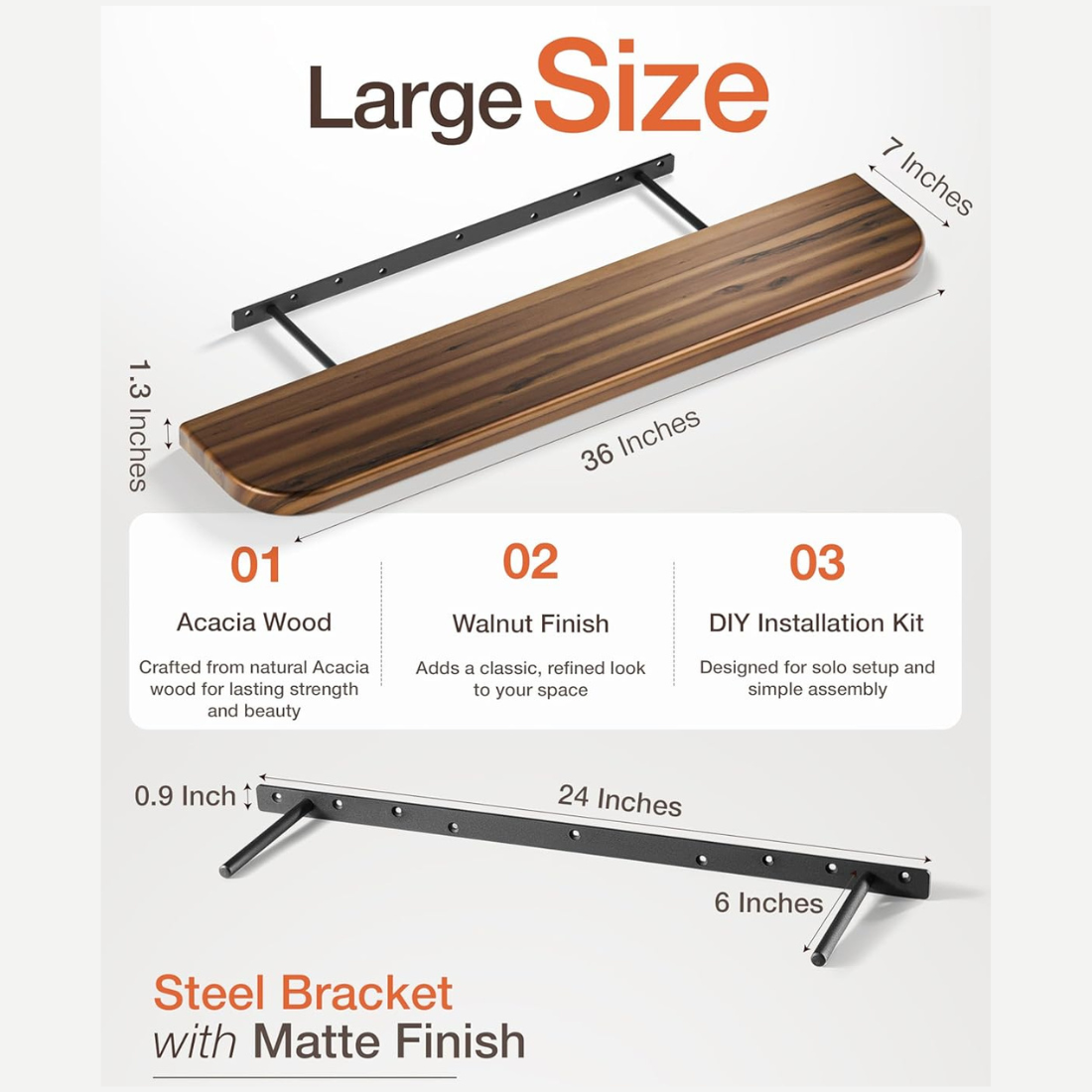 Carpentray 36 inch Long Wood Floating Shelves Wall Mounted Walnut Finish