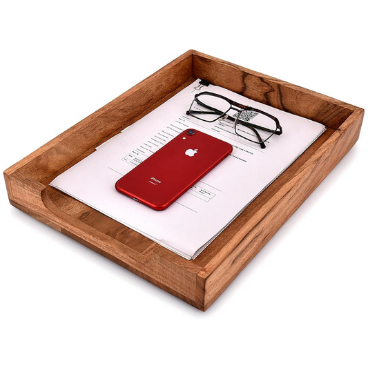 Carpentray Letter Trays & Stacking Supports Acacia Wood Desk Document, File Folder, Magazine Holder Tray (14" x 11" x 2")