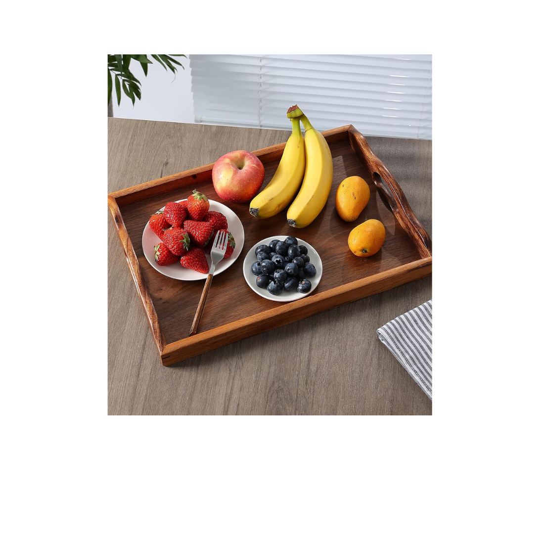 Carpentray 16x12 Inch Nature Walnut Wooden Serving Tray with Handles, Solid Wood Food Tray