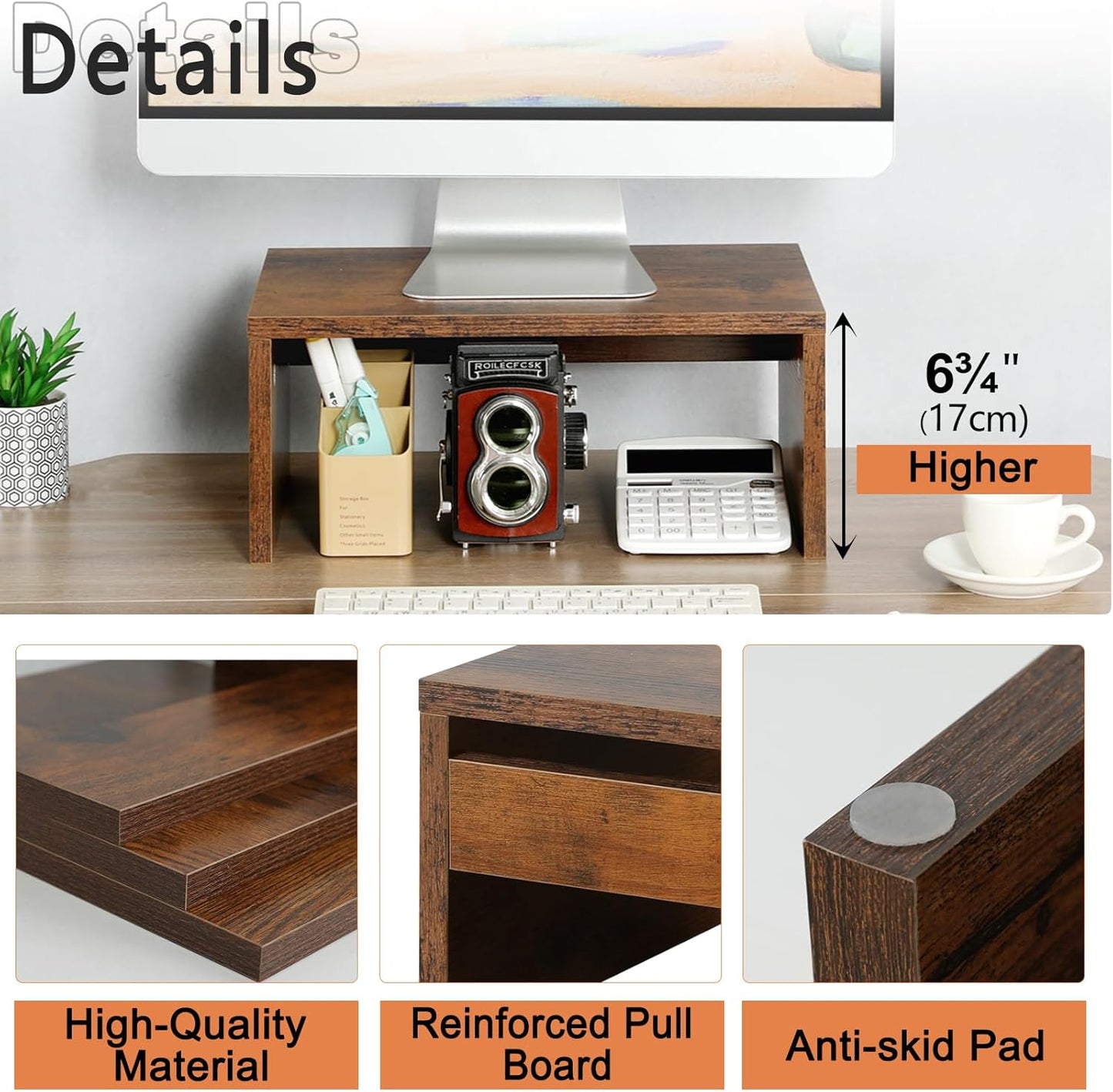 Carpentray Higher Monitor Stand Riser-6.7 inch, Monitor Riser with Storage for Desk Small Monitor Stand TV/Screen/PC/Laptop Riser Computer Stand Desktop Shelf