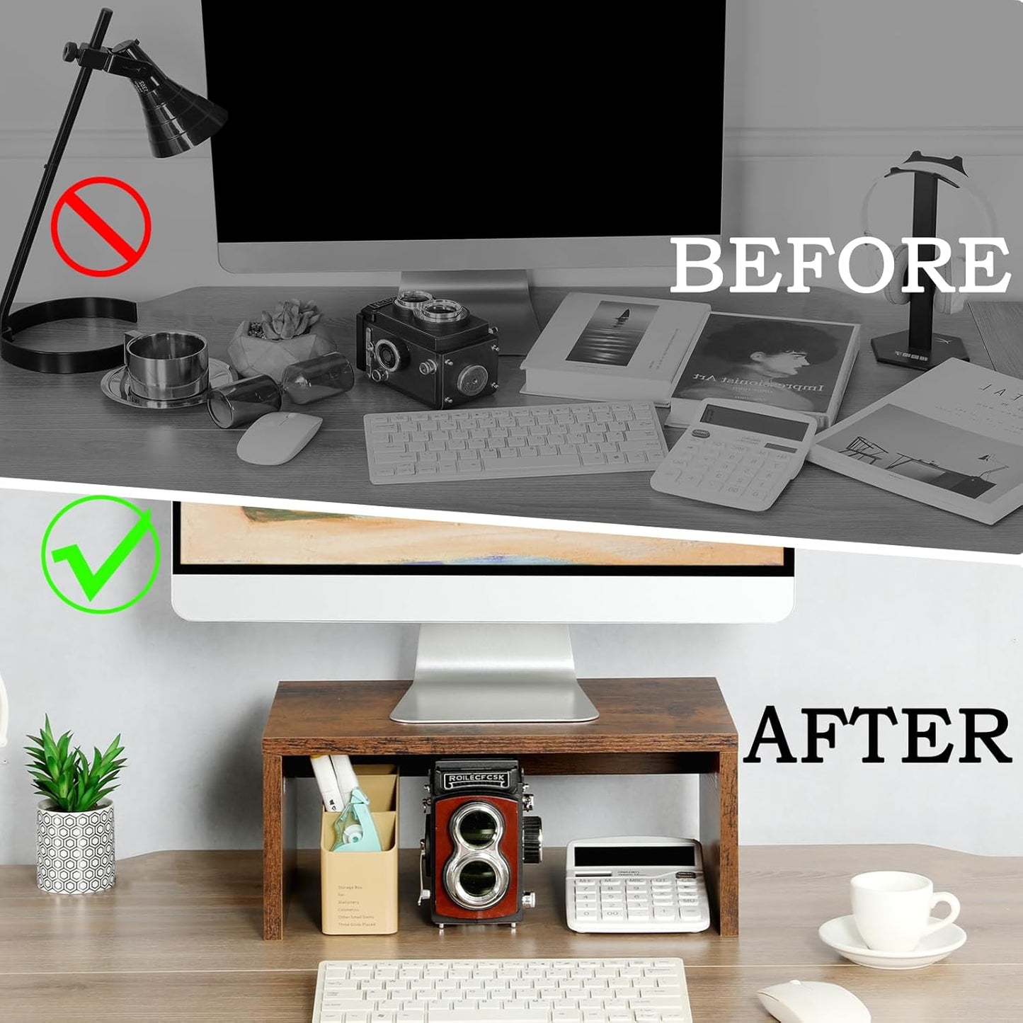 Carpentray Higher Monitor Stand Riser-6.7 inch, Monitor Riser with Storage for Desk Small Monitor Stand TV/Screen/PC/Laptop Riser Computer Stand Desktop Shelf