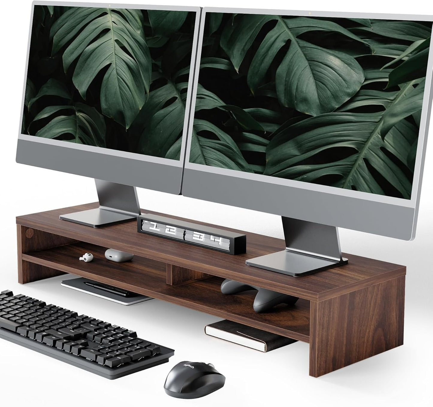 Carpentray 100Cm Dual Shelf Wooden Monitor Riser