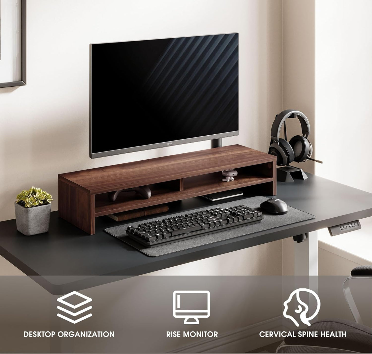Carpentray 140Cm Dual Shelf Wooden Monitor Riser