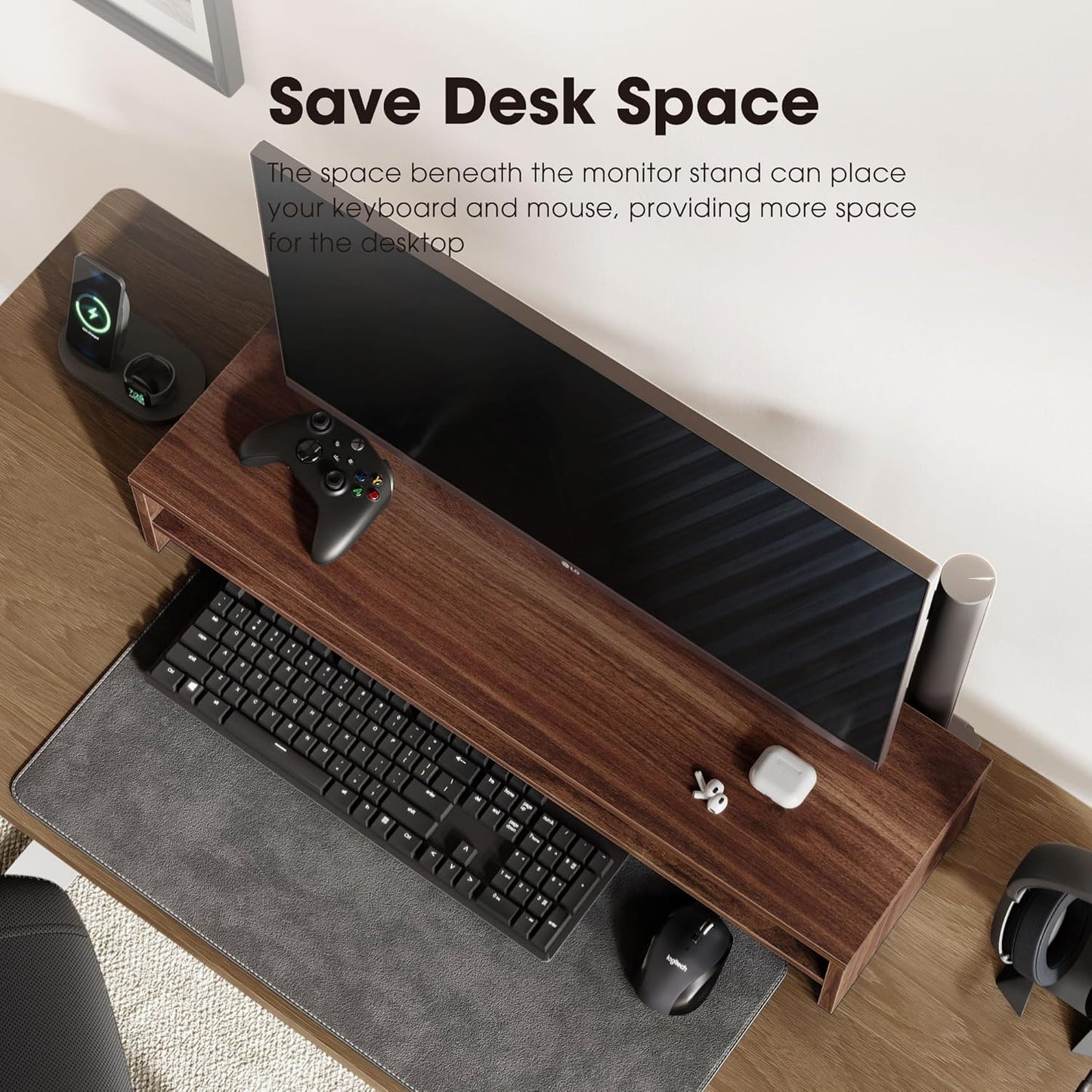 Carpentray 140Cm Dual Shelf Wooden Monitor Riser