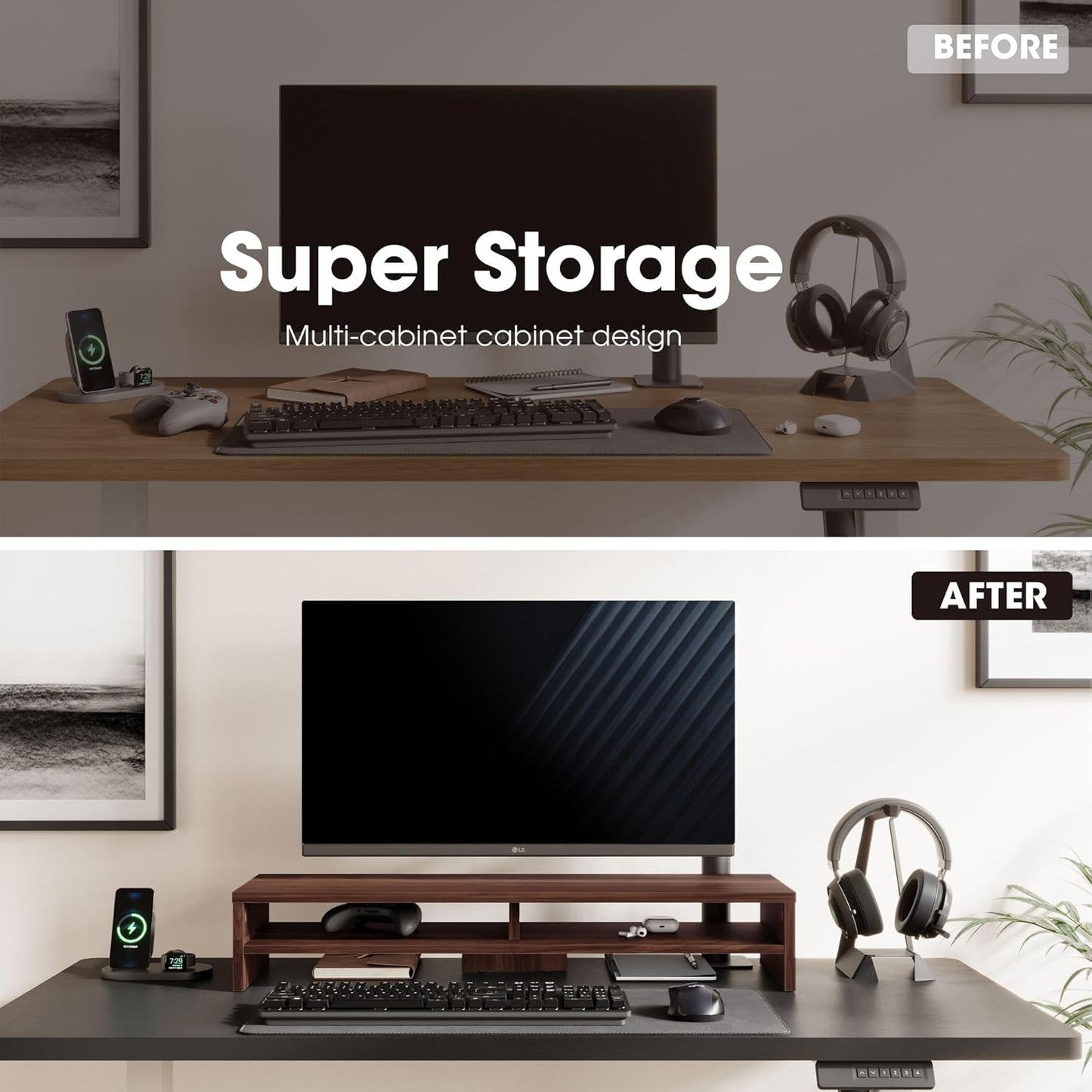 Carpentray 100Cm Dual Shelf Wooden Monitor Riser