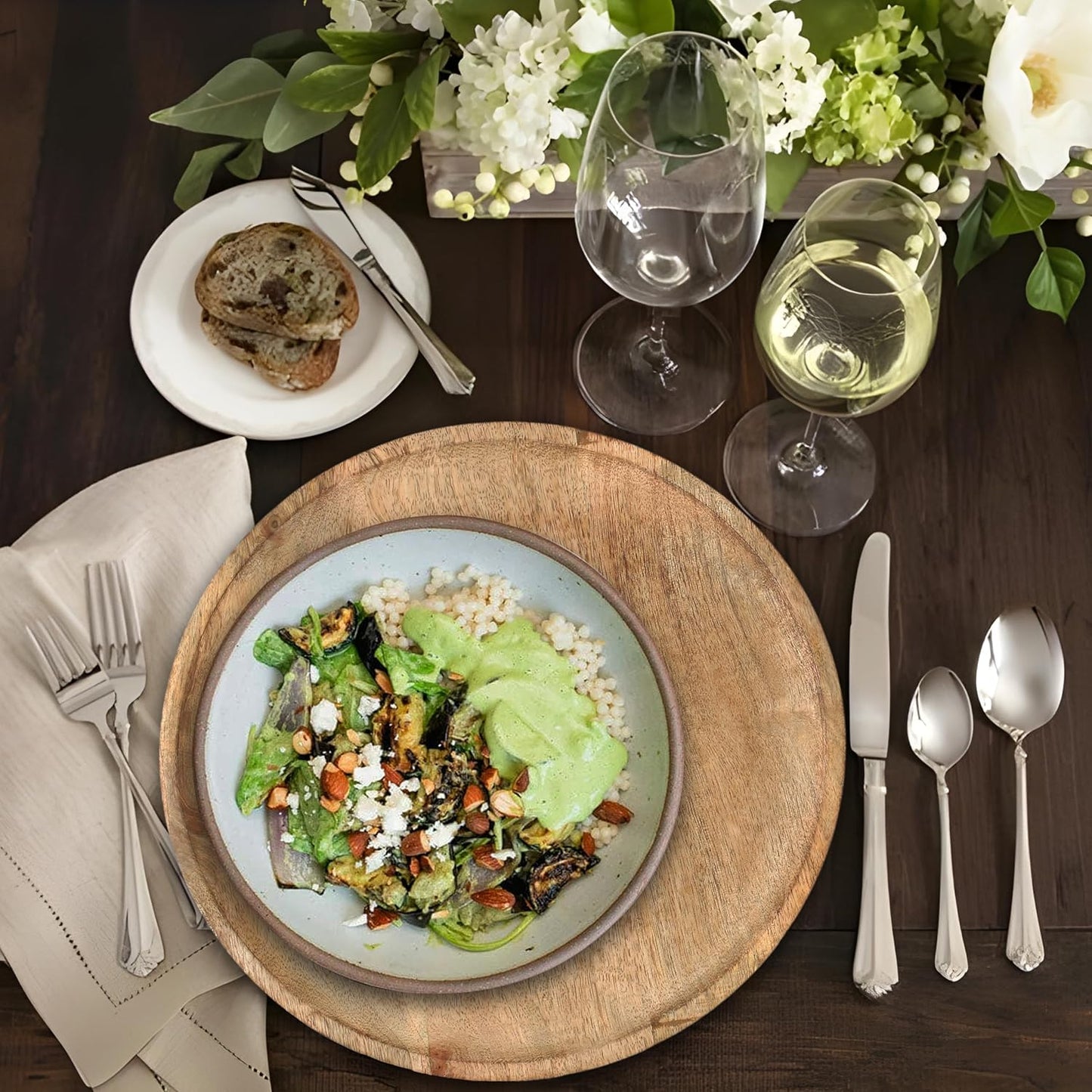 Carpentray Set of 1 Round Wood Plates 12 Inch Dinner Plates Natural Wooden Charger Plates For Centerpiece Easy Cleaning Lightweight Serving Plates For Dishes Snack Dessert Salad - Natural 1 Pack