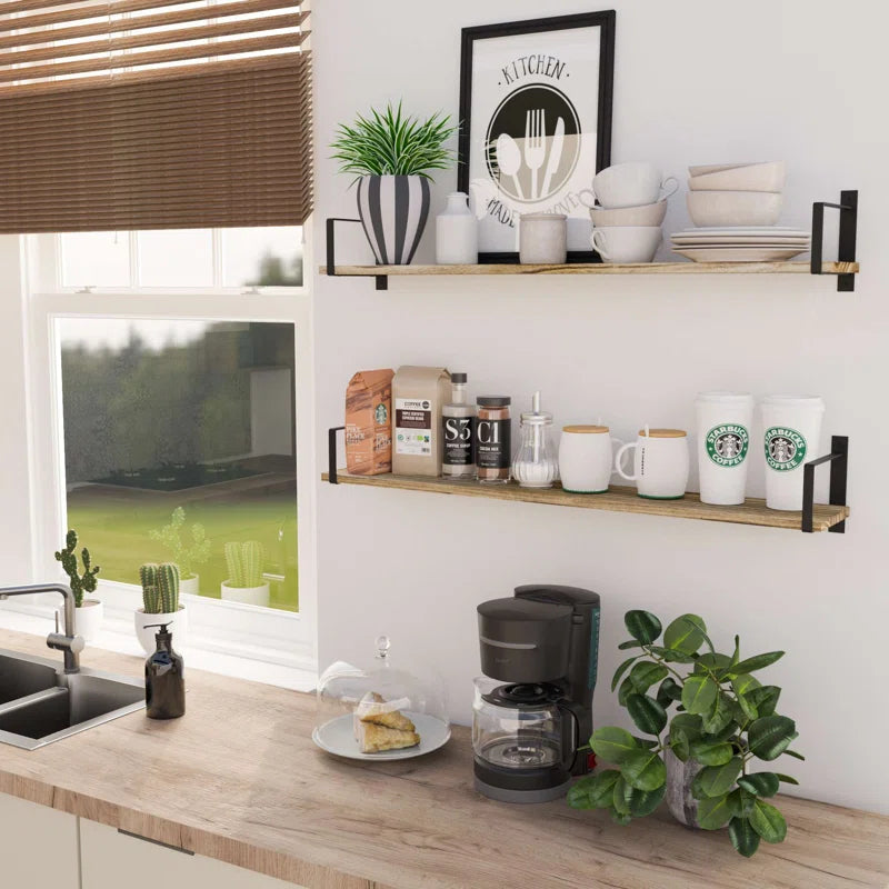 Carpentray Wooden & Metal Classic Wall Shelf ( Set of 2 )