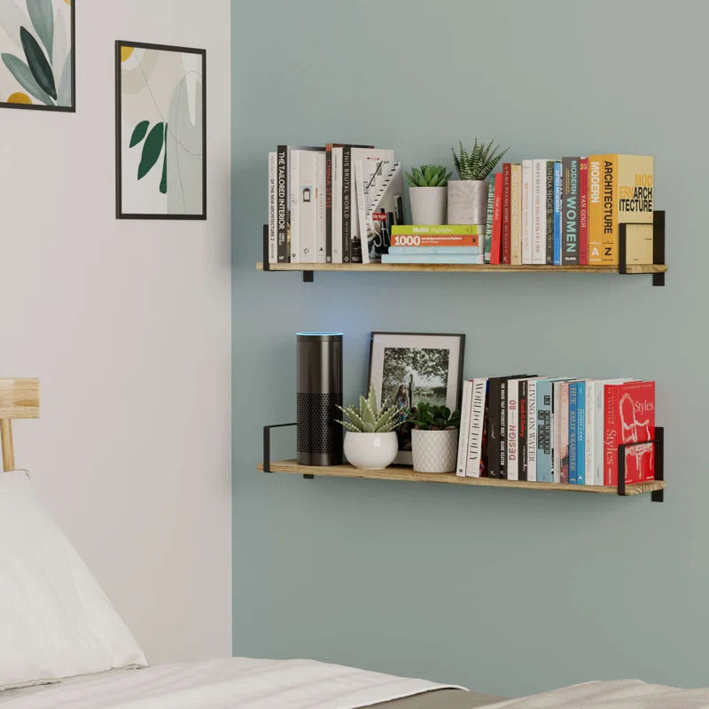 Carpentray Wooden & Metal Classic Wall Shelf ( Set of 2 )