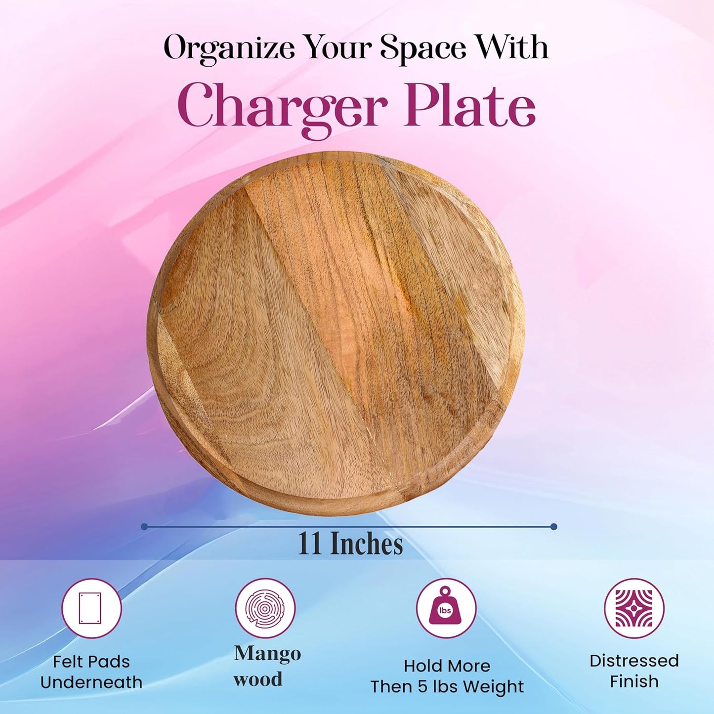 Carpentray Set of 4 Plater Living Home Wood Chargers,Wood Charger Plate,Wooden Plate,Light Wood Chargers, 11 inch - Pack of 4 Natural