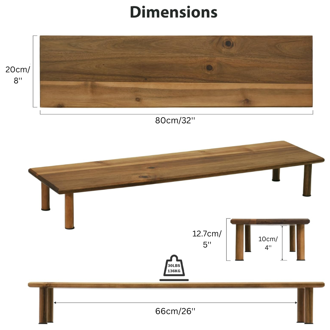Carpentray 80cm Long Monitor Stand Riser Sheesham Wood