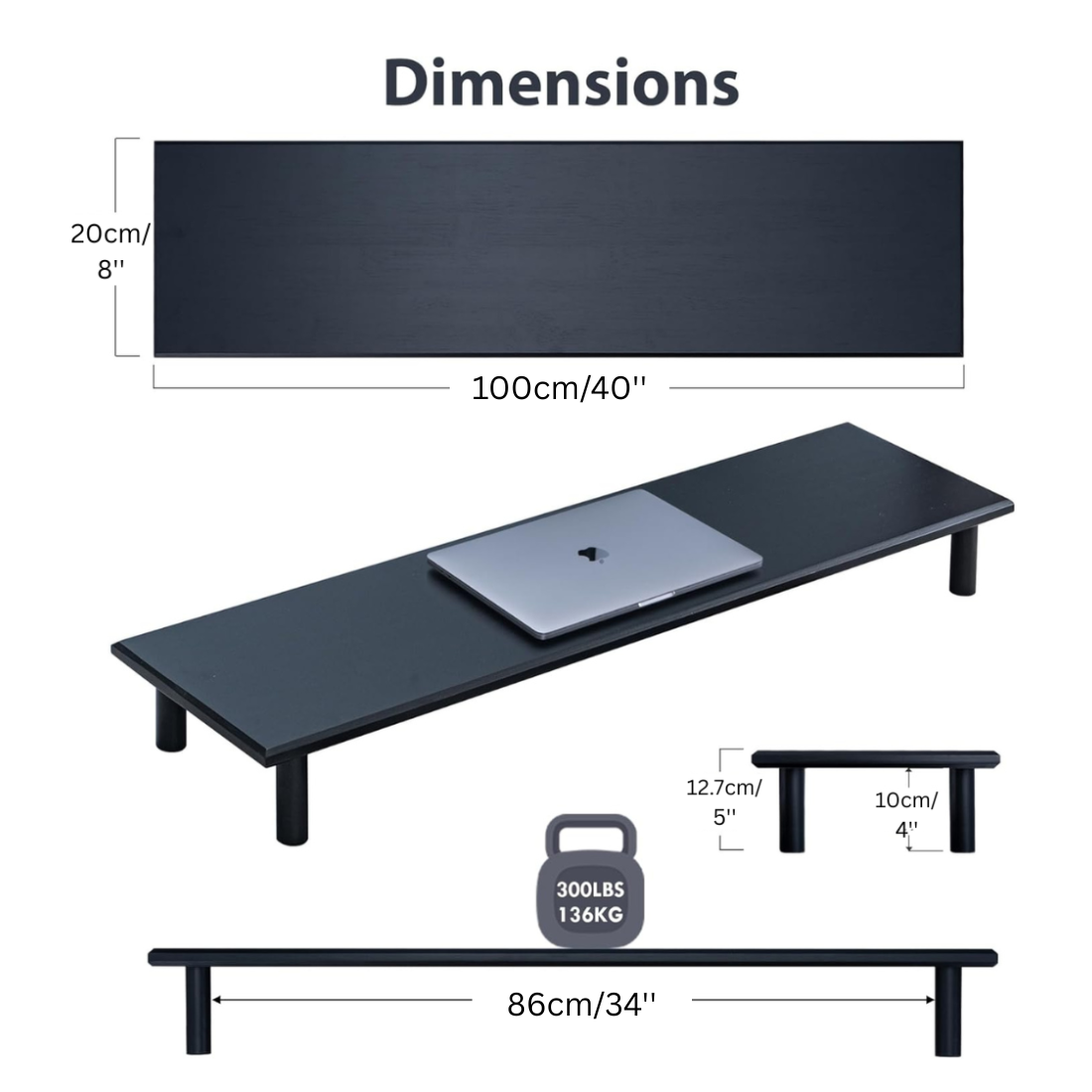 Carpentray 100cm Long Monitor Stand Riser Sheesham Wood (Balck)