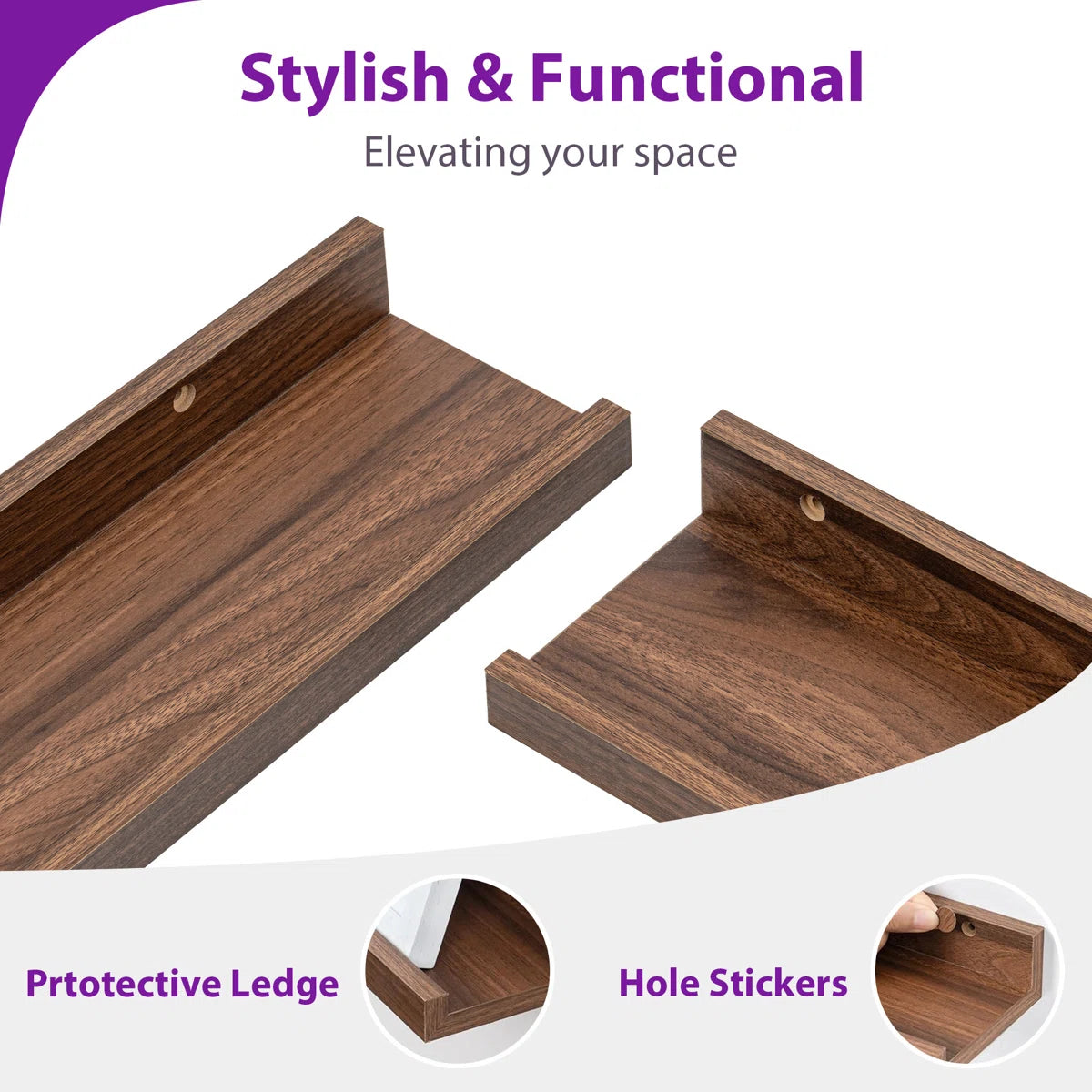 Carpentray 24 inch Long Set of 2 Wooden Wall Shelf (Brown)