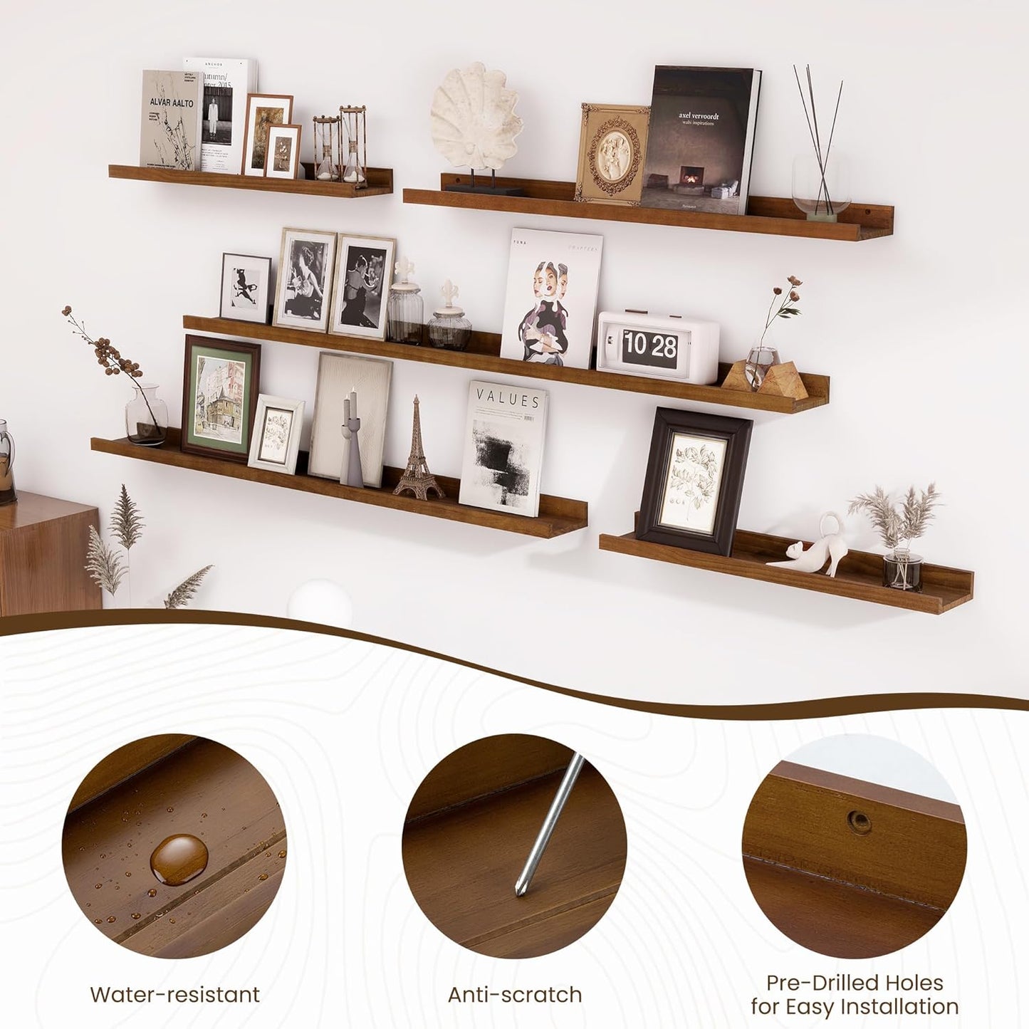 Carpentray 30" Set of 2 Wooden Wall shelf Brown