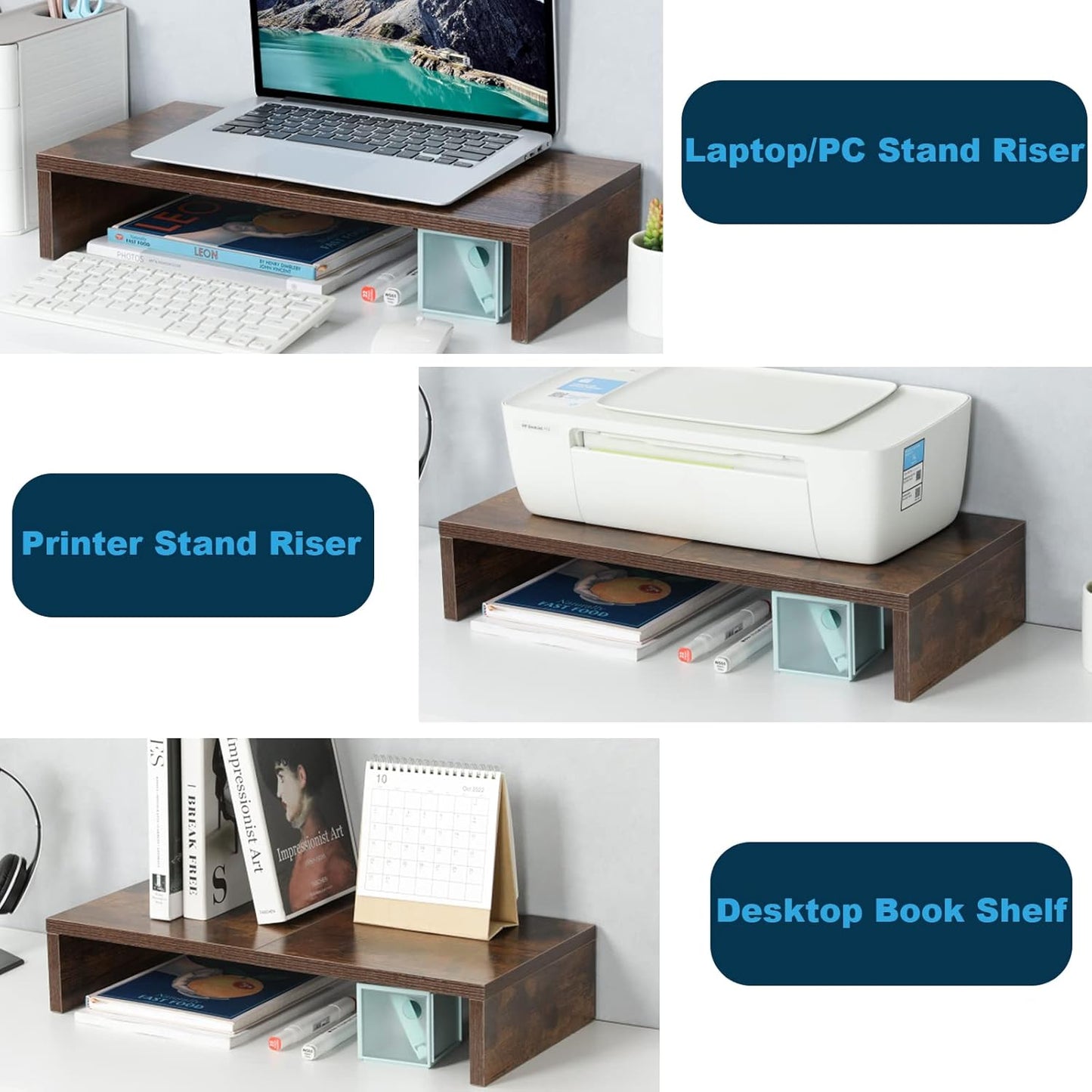 Carpentray 20 inch Monitor Stand Riser, Wood Monitor Stand for Desk, Keyboard Organizer Desktop Stand, Monitor Riser