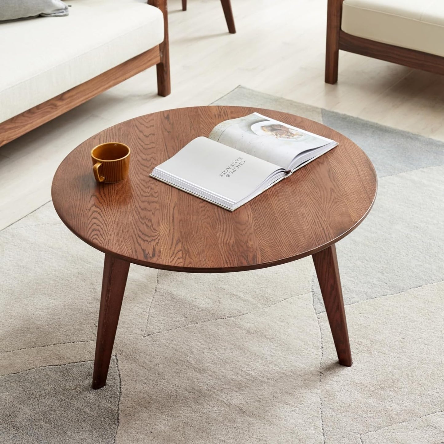 Carpentray 24x24 Inch Round Wooden Coffee Table