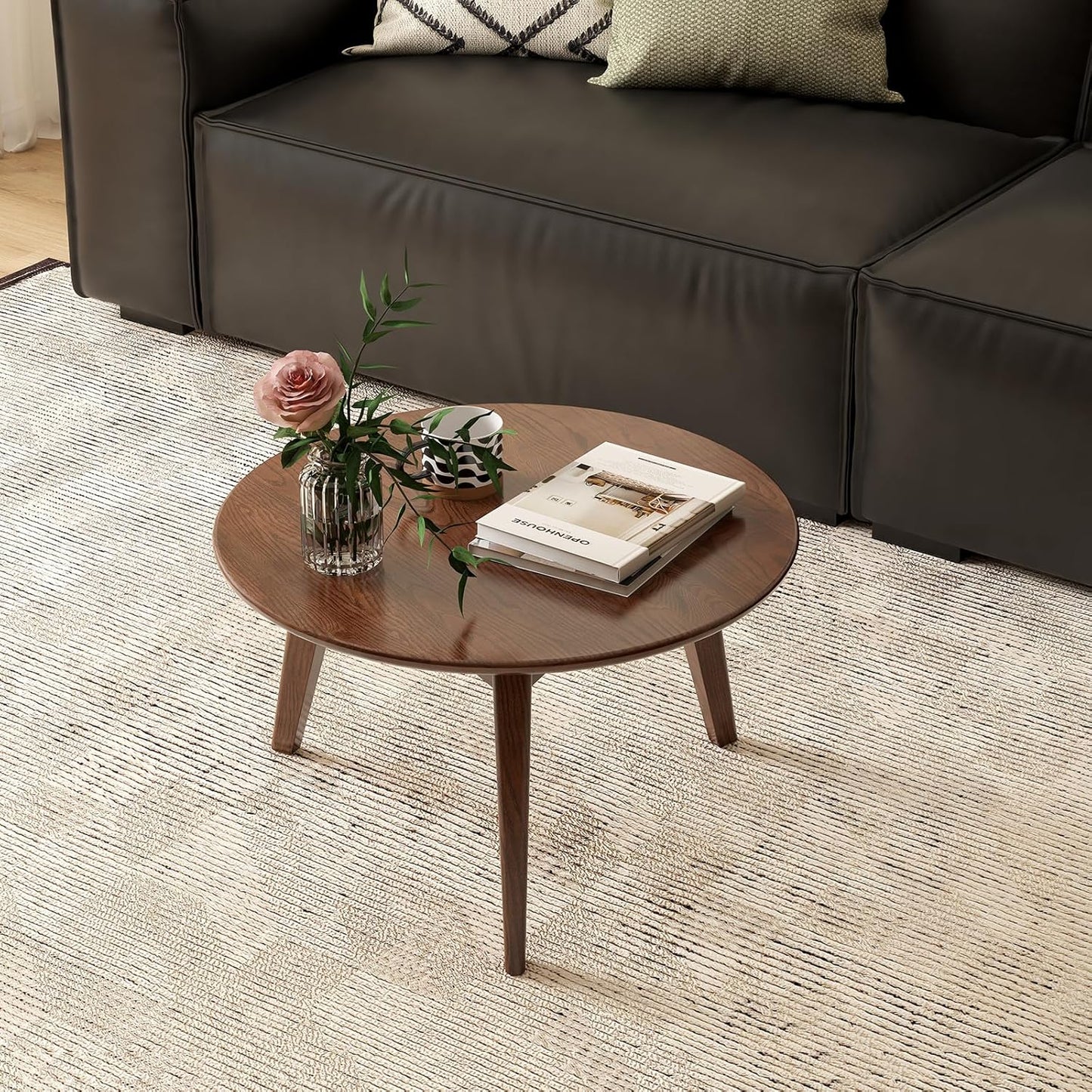 Carpentray 24x24 Inch Round Wooden Coffee Table