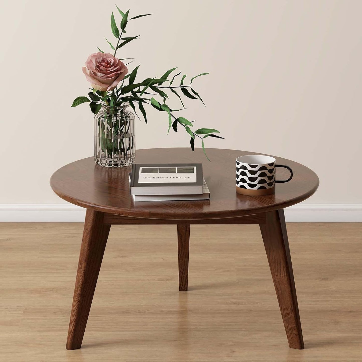 Carpentray 24x24 Inch Round Wooden Coffee Table