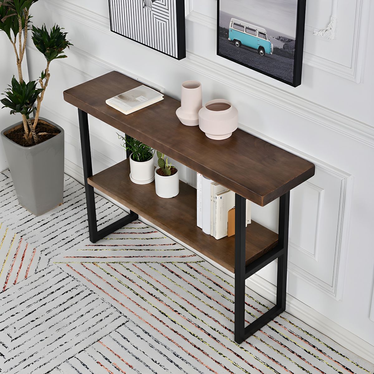 Carpentray 100cm Long Dual Shelf Console Table Walnut