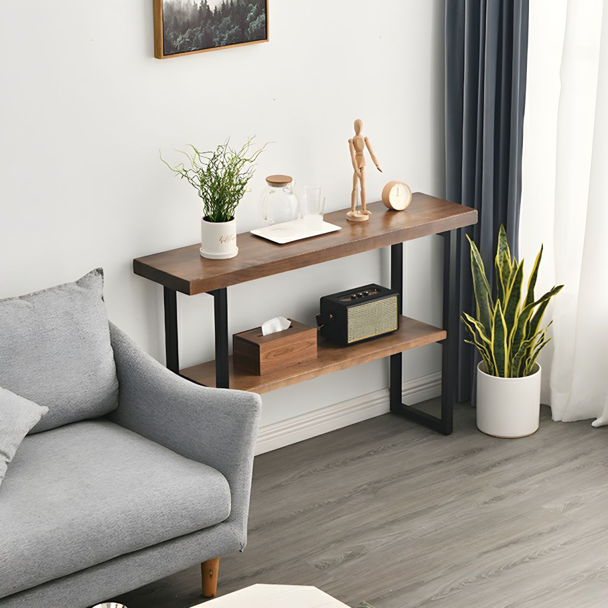 Carpentray 100cm Long Dual Shelf Console Table Walnut