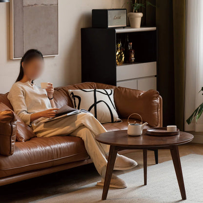 carpentray 24x24 inch round walnut coffee table