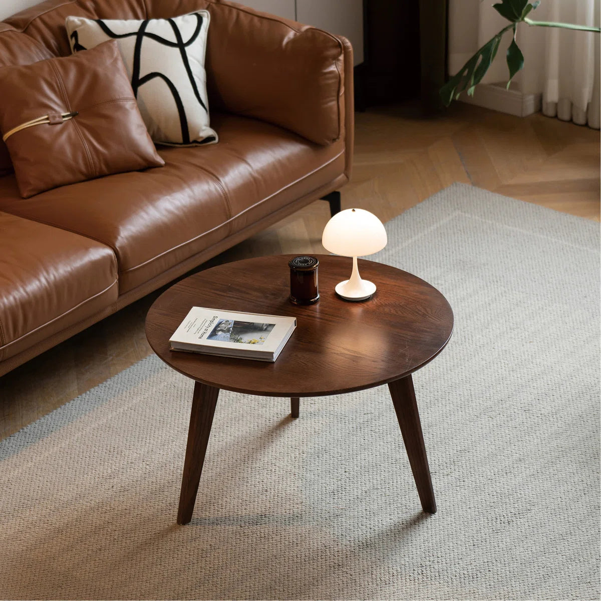 carpentray 24x24 inch round walnut coffee table