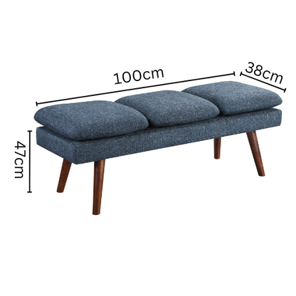 carpentray 100cm long benche in solid sheesham with cushion | sitting bench (blue)