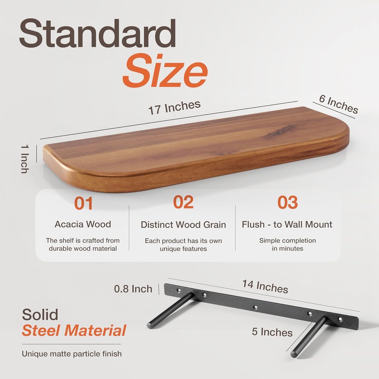 Carpentray Wood Floating Shelves Wall Mounted (Round Edge)