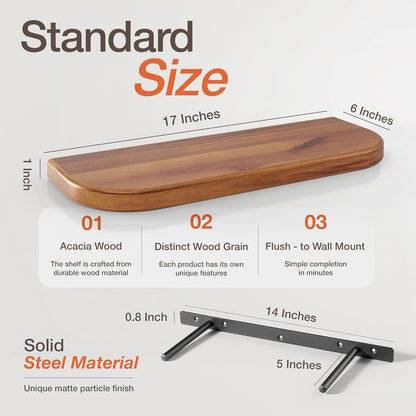 carpentray wood floating shelves wall mounted (round edge)