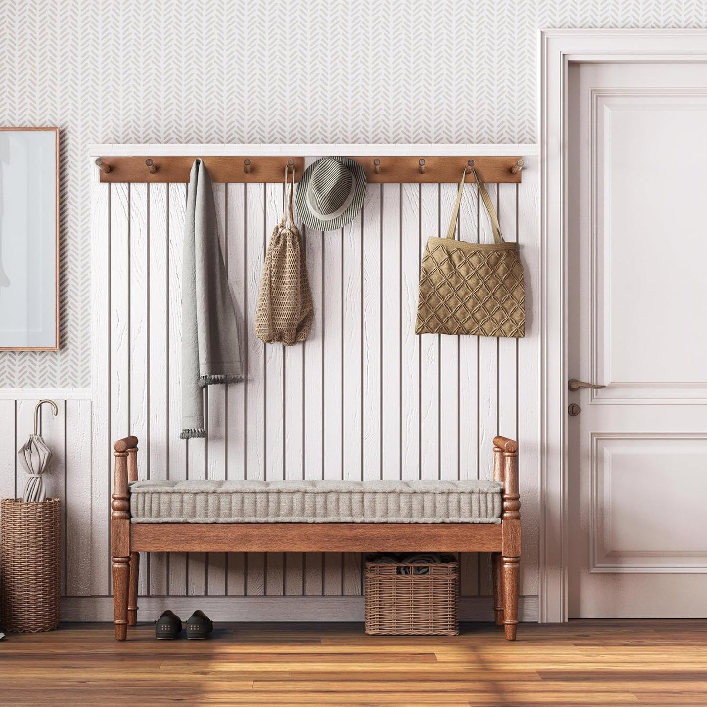 Carpentray 2 Pack Coat Rack Wall Mount, 17 Inch Coat Hooks for Hanging, Wooden Wall Hooks Rack Coat Hanger for Purse Clothes Jacket Backpack in Entryway Mudroom Bathroom Kitchen
