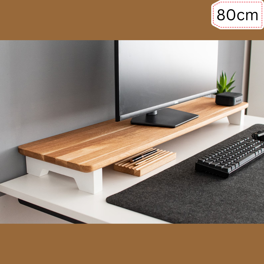 Carpentray Premium Wooden Monitor Riser White Legs Top Brown Finished