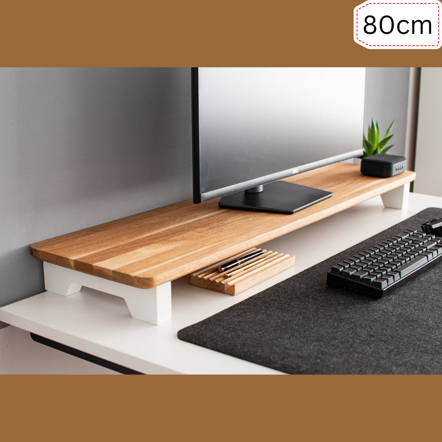Carpentray 80cm Long Wooden Computer Monitor Riser White legs Brown To ...