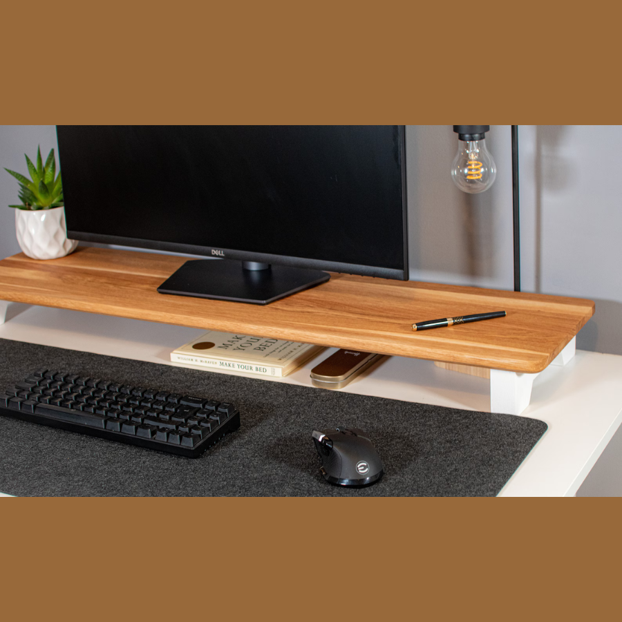 Carpentray Premium Wooden Monitor Riser White Legs Top Brown Finished