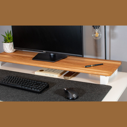 carpentray premium wooden monitor riser white legs top brown finished