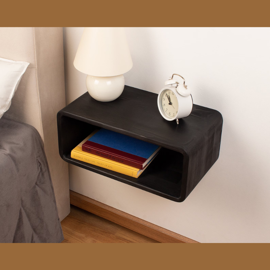 Carpentray Wooden Wall Nightstand Bedside (Black)