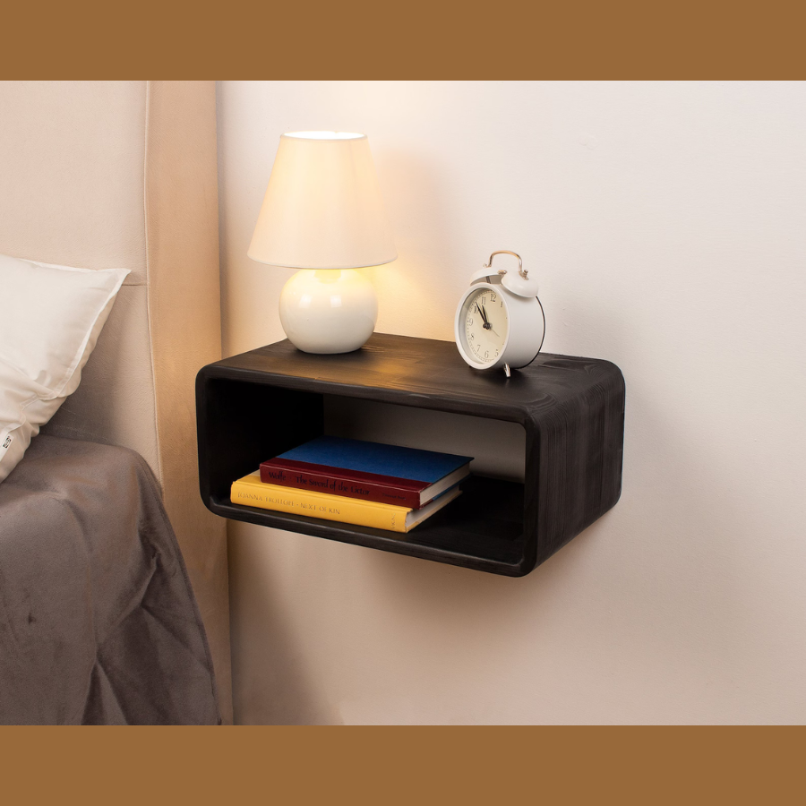 Carpentray Wooden Wall Nightstand Bedside (Black)