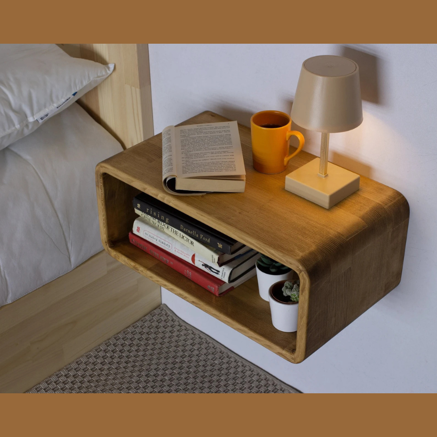 carpentray wooden wall nightstand bedside (brown)