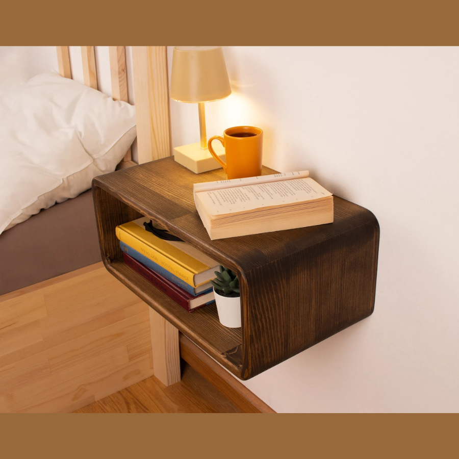 Carpentray Wooden Wall Nightstand Bedside (Brown)