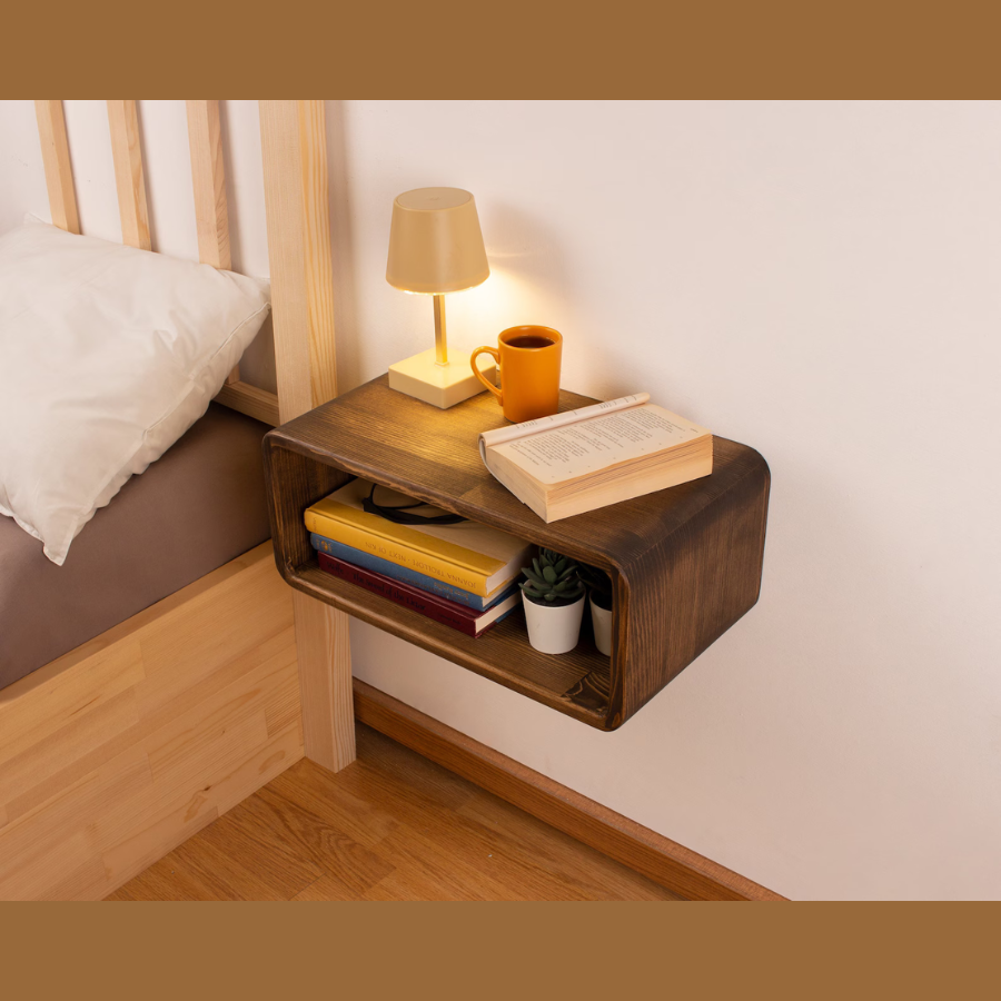 Carpentray Wooden Wall Nightstand Bedside (Brown)