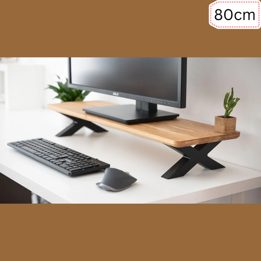 Carpentray 80Cm Long Wooden Monitor Stand X Style Black Legs