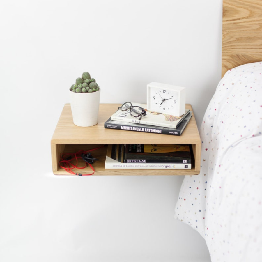 Carpentray wooden wall bedside Table Open shelf