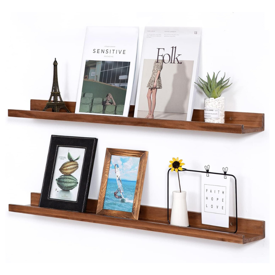 Carpentray 30" Set of 2 Light Walnut Color Wood Wall Floating Shelves