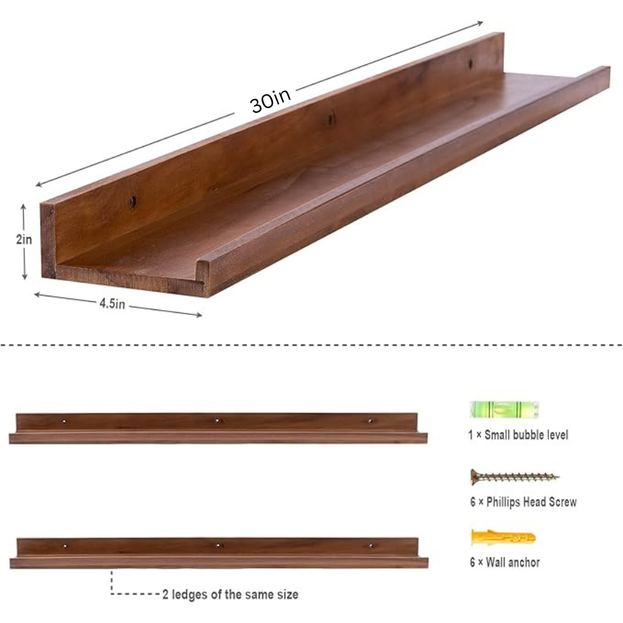 Carpentray 30" Set of 2 Light Walnut Color Wood Wall Floating Shelves