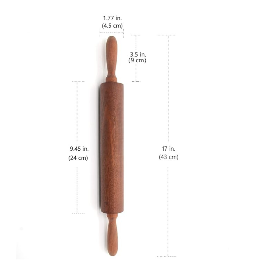 Carpentray Classic Sapele Wood Rolling Pin with Handles,Baking Wooden Rolling Pin（17''L x 1.77"W)