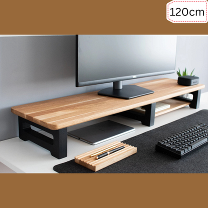 carpentray 120cm long wooden monitor riser dual shelf