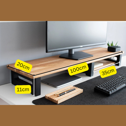 carpentray 100cm long wooden monitor riser dual shelf