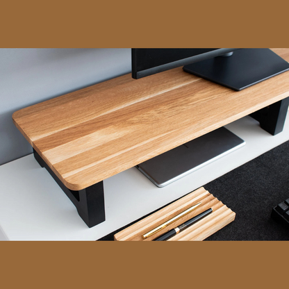 carpentray 120cm long wooden monitor riser dual shelf