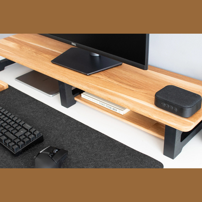 carpentray 120cm long wooden monitor riser dual shelf