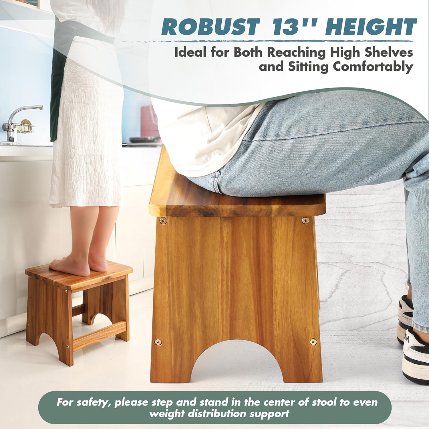 carpentray wooden step stool, 13'' one step stool for adults