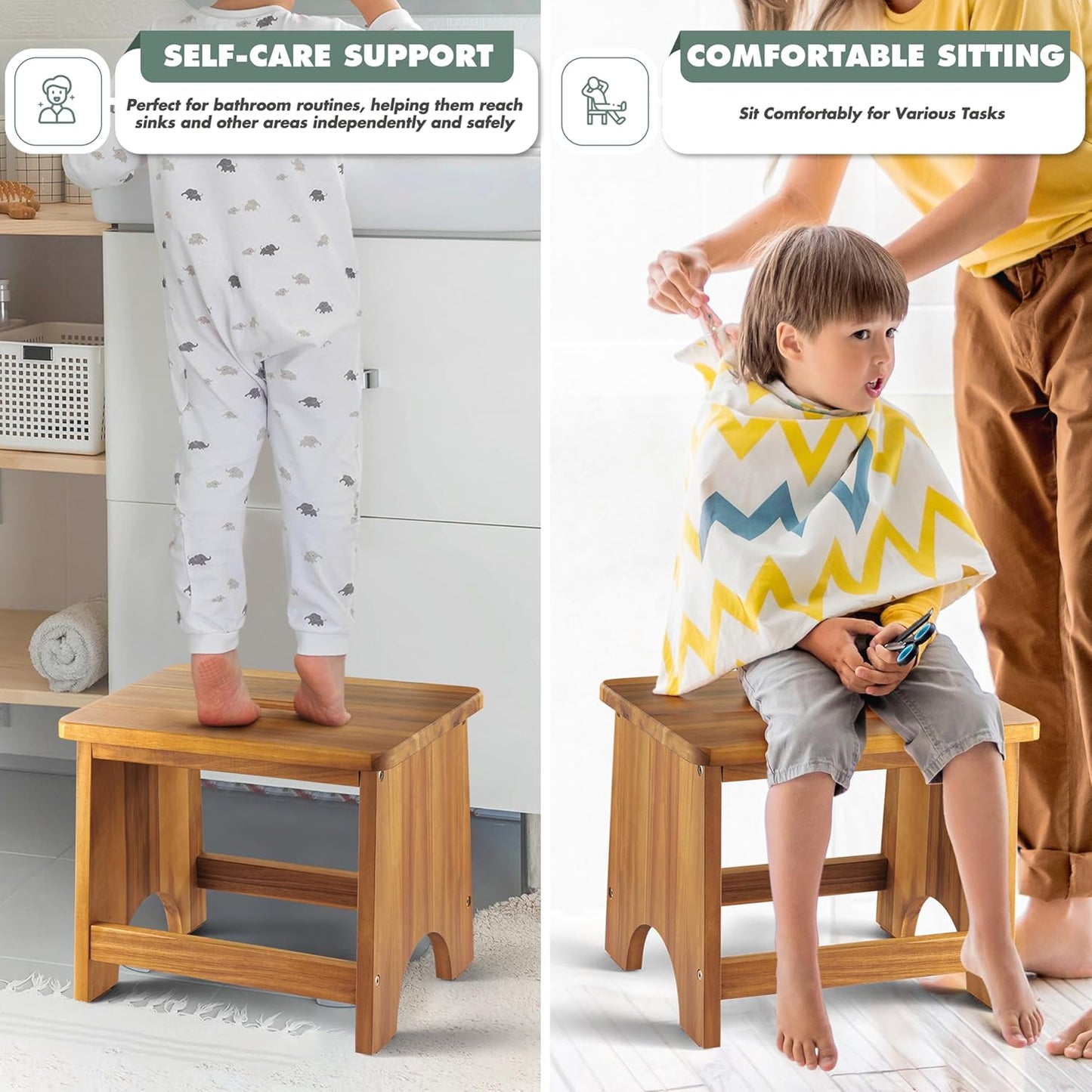 Carpentray Wooden Step Stool, 13'' One Step Stool for Adults